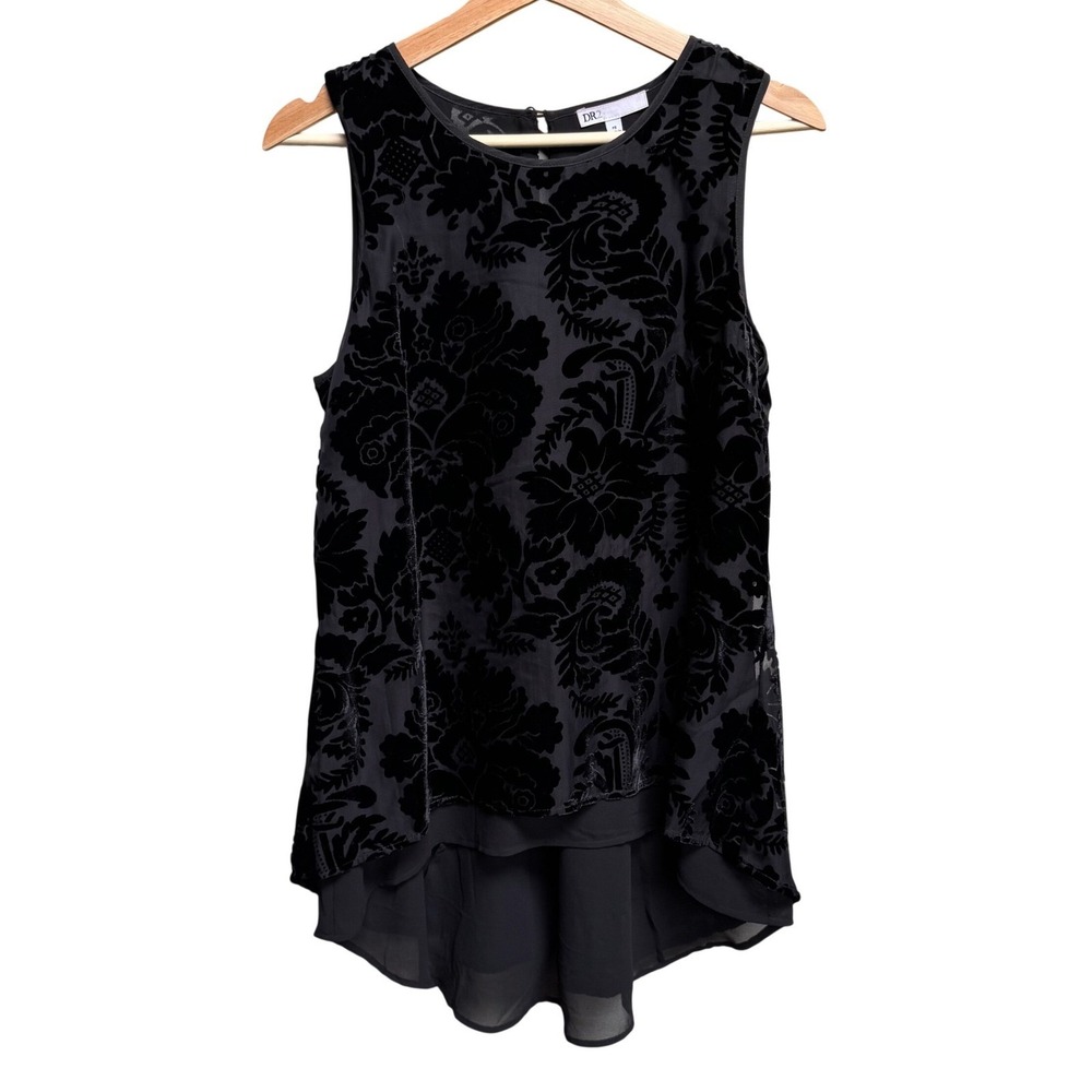 DR2 Black Floral Burnout Velvet High Low Sleeveless Top‎ PS Whimsigoth Victorian